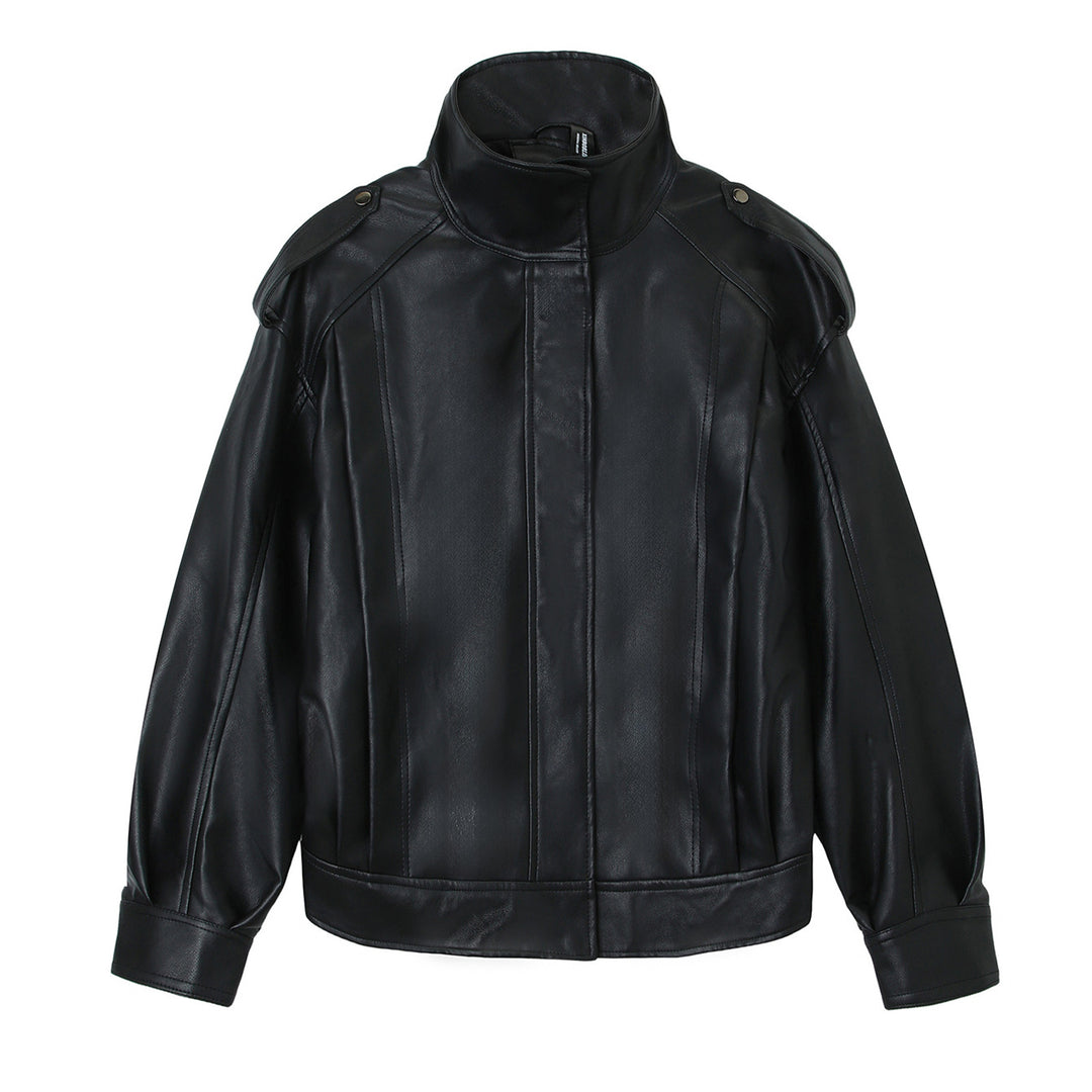 Damen Modische Kunstlederjacke mit hoher Kragen Echo Archiv