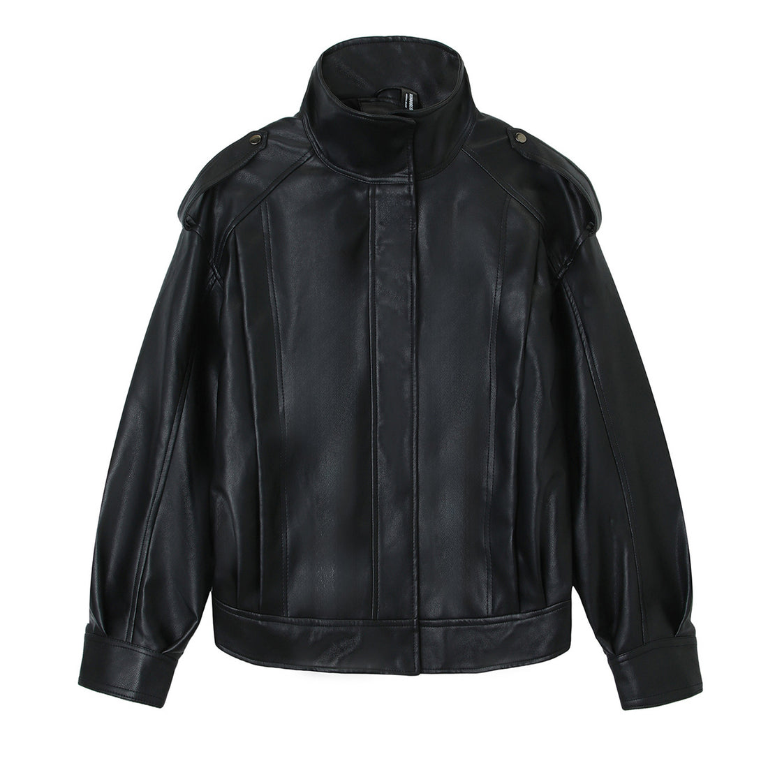 Damen Modische Kunstlederjacke mit hoher Kragen – Célinea