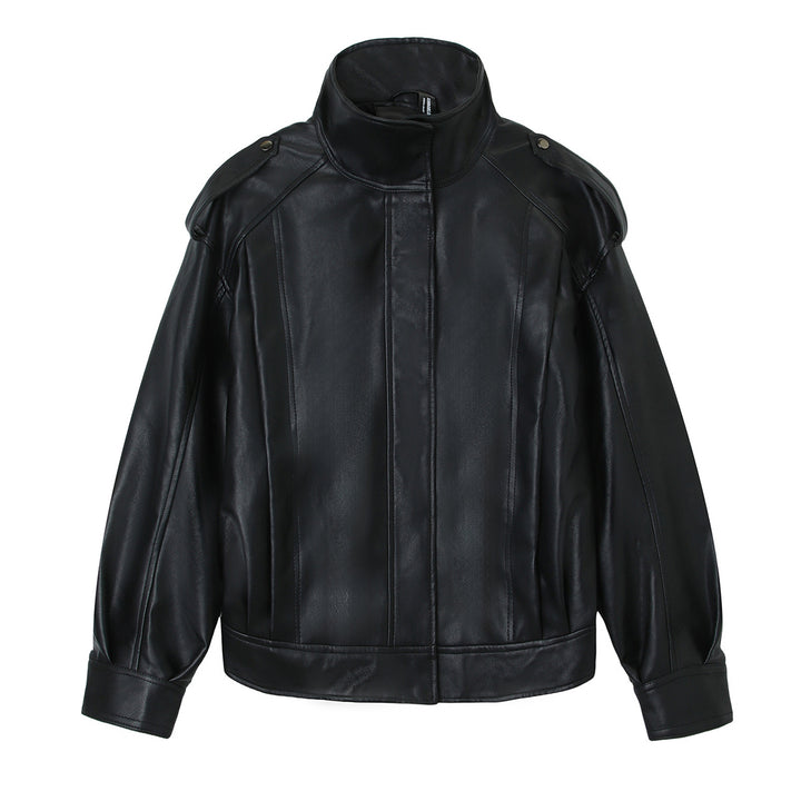 Damen Modische Kunstlederjacke mit hoher Kragen Echo Archiv