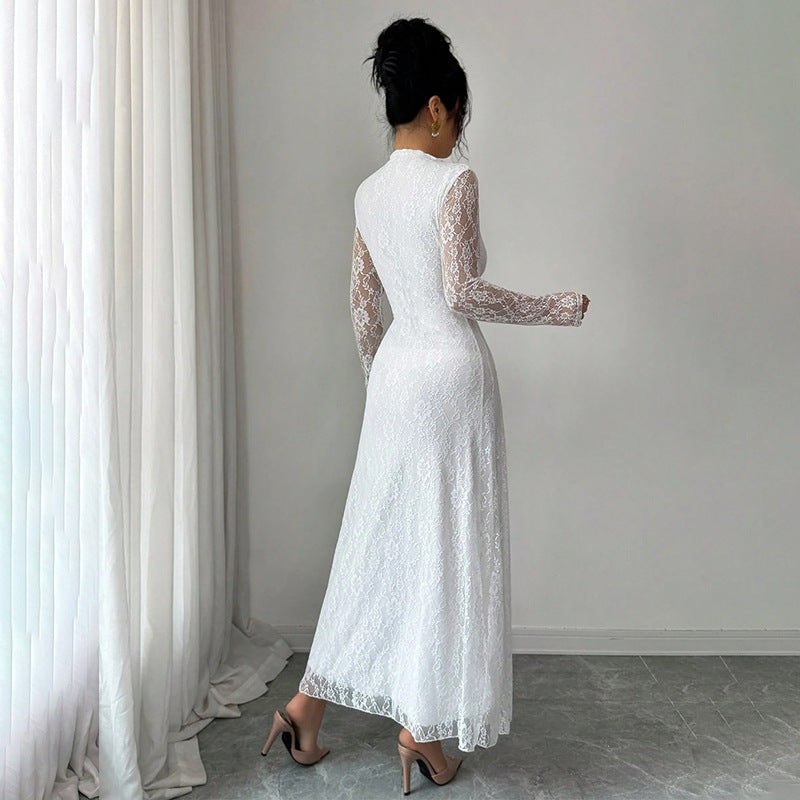 Damen Elegantes Hochzeitskleid mit Spitzenärmeln Echo Archiv