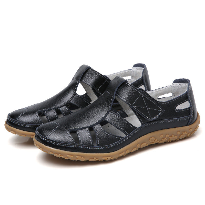Damen nan geschlossener Leder-Sommerschuh mit Aussparungen Klettverschluss und dämpfender Noppenlaufsohle Echo Archiv