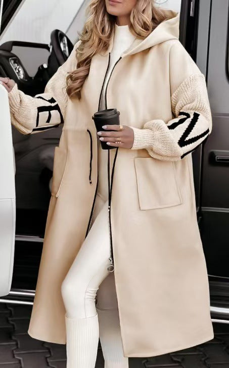 Damen nan Kapuzenmantel mit oversized Schnitt, gestrickten Ärmelbündchen und aufgesetzten Taschen Echo Archiv