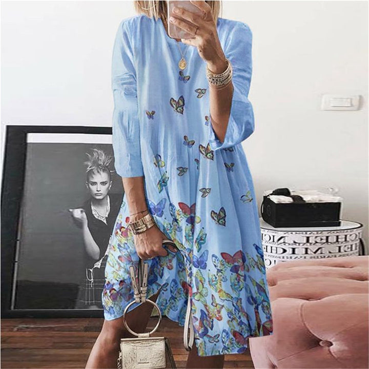 Damen nan luftiges Midikleid mit Palmenprint, halblangen Ärmeln und A-Linien-Schnitt Echo Archiv