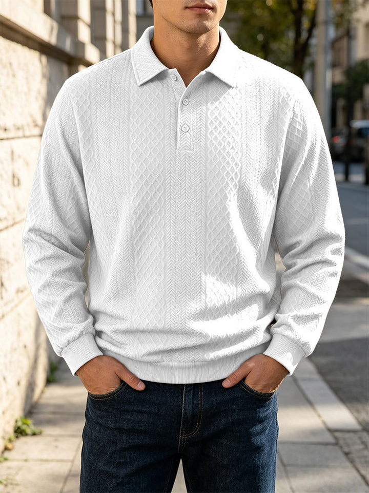 Herren Feinstrick-Poloshirt mit Zopfmuster und gerippten Bündchen Echoarchiv
