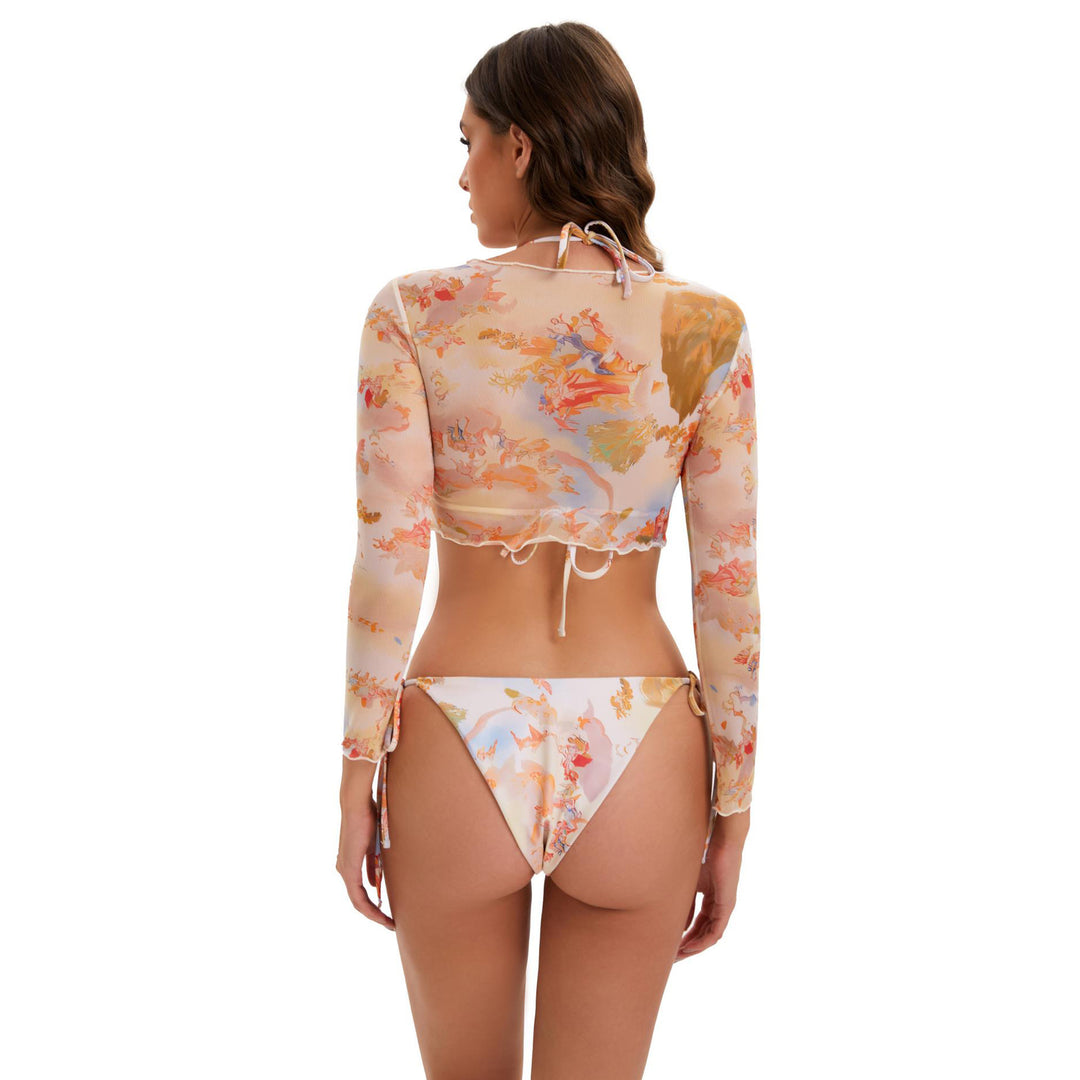 Damen Bikini-Set mit langärmeligem Crop-Top und floralem Design Echo Archiv