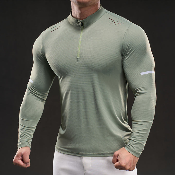 Herren Kompressions-Trainingsshirt mit kurzem Reißverschluss und atmungsaktiver Mesh‑Struktur Echoarchiv