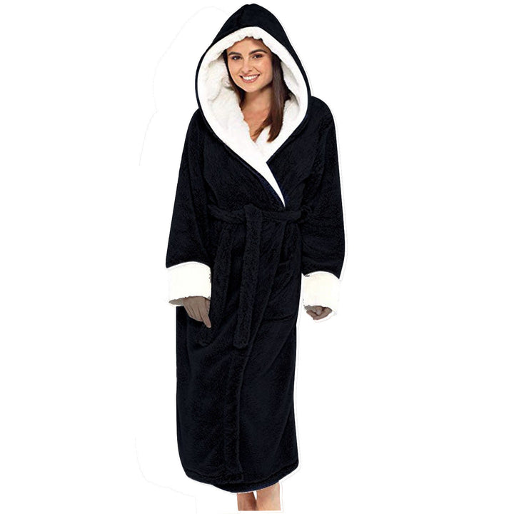 Damen Kuscheliger Fleece-Morgenmantel mit Kapuze und Gürtel Echoarchiv