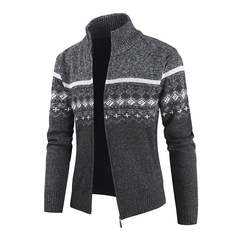 Herren modische Strickjacke mit modernem Zipper und geometrischem Muster Echoarchiv
