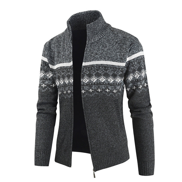 Herren modische Strickjacke mit modernem Zipper und geometrischem Muster Echoarchiv