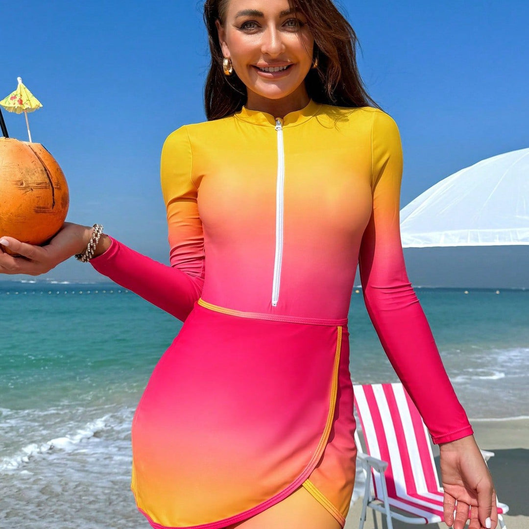 Damen sportlicher Rashguard mit Reißverschluss und elegantem Wickeldetail Echo Archiv