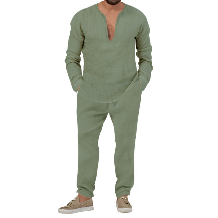 Herren elegantes Freizeitanzug mit Henley-Ausschnitt und bequemen Jogginghosen Echoarchiv