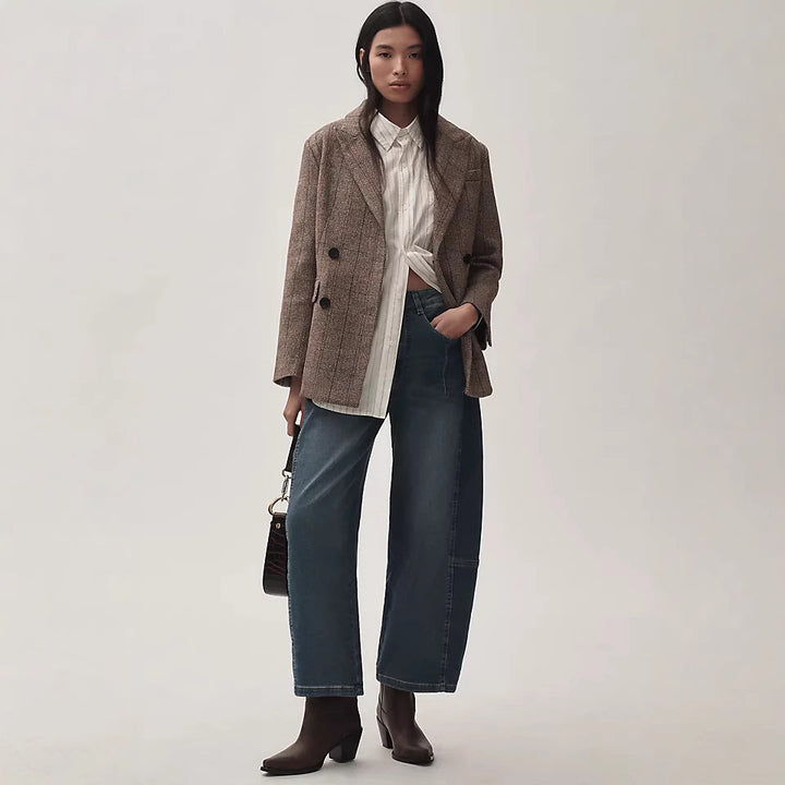Damen nan hochgeschnittene weite Culotte-Jeans mit verkürzter Länge und dekorativen Nahtdetails Echo Archiv