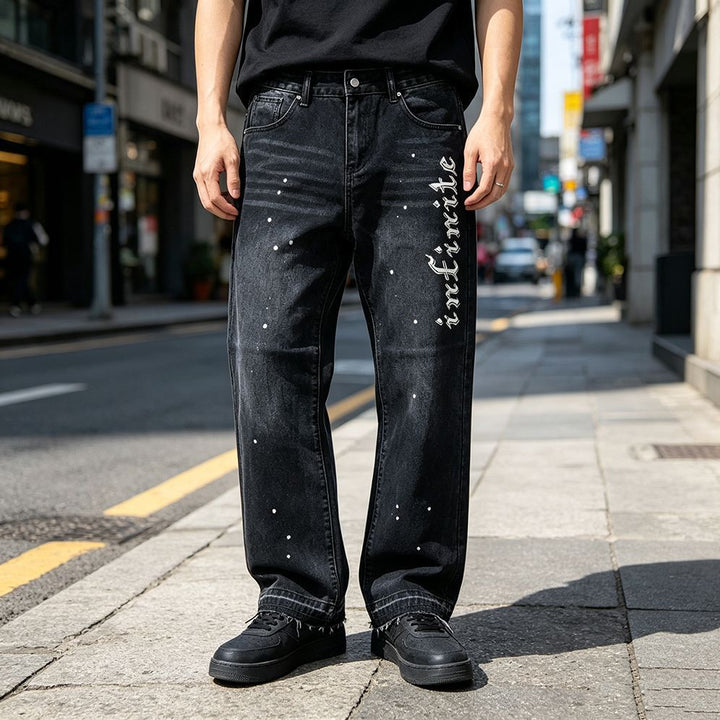 Herren Modische Jeans mit Schriftzug Echoarchiv