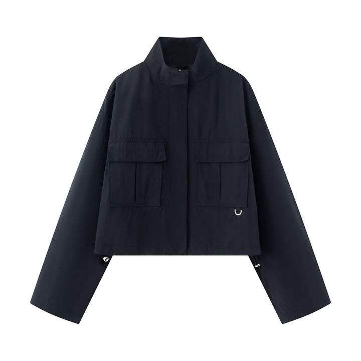 Damen Kurz geschnittene Utility-Jacke mit Stehkragen und aufgesetzten Taschen Echo Archiv