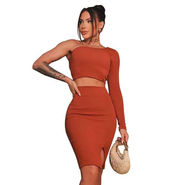 Damen asymmetrisches Crop-Top und figurbetonter Minirock-Set Echo Archiv