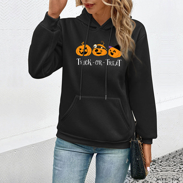 Damen Hoodie mit Halloween-Kürbisprint, Kapuze und Kängurutasche Echoarchiv