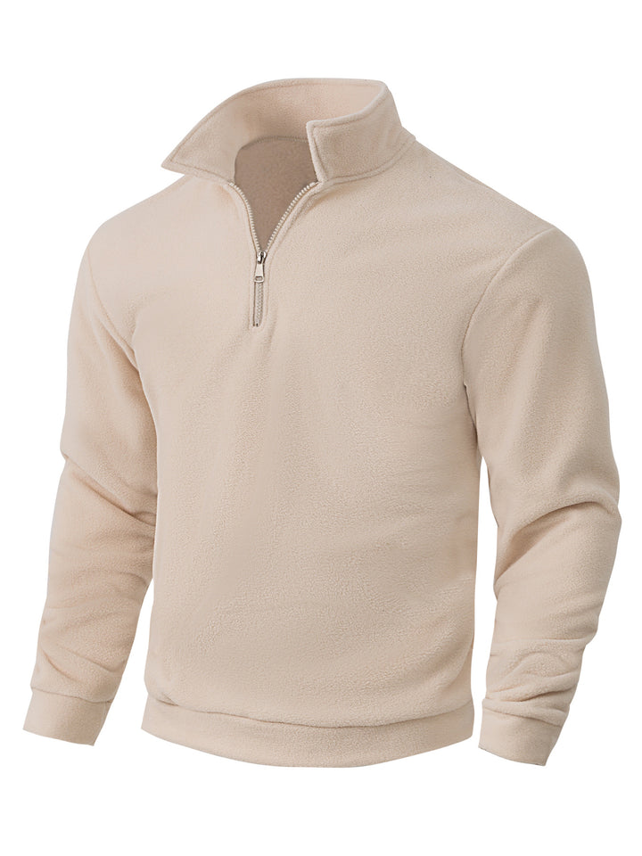 Herren Fleece-Halbzip-Pullover mit Stehkragen, weichem Teddy-Fleece und elastischen Bündchen – Cavarno