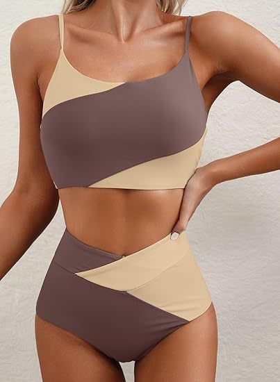 Damen Hoch tailliertes Bikini-Oberteil mit asymmetrischem Design Echo Archiv