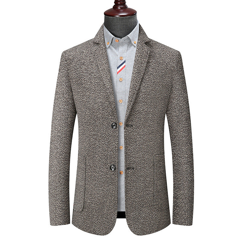 Herren Slim-Fit strukturierter Wollmix-Blazer mit Schalkragenoptik und aufgesetzten Eingrifftaschen Echoarchiv