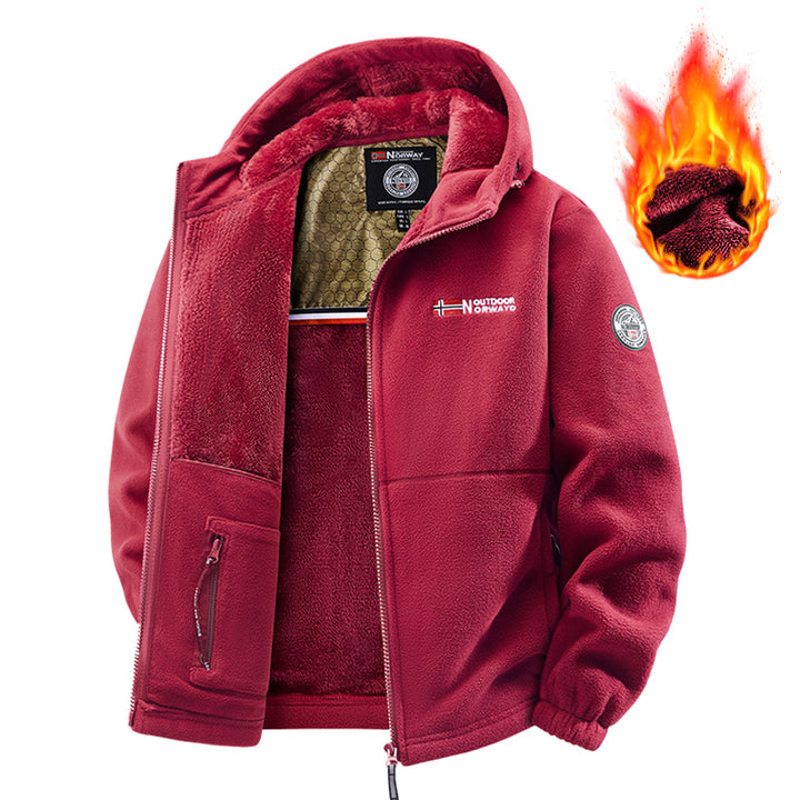 Herren Teddy-Fleece Kapuzenjacke mit wärmender Thermofütterung, Zwei-Wege-Reißverschluss & verdeckten Reißverschlusstaschen Echoarchiv