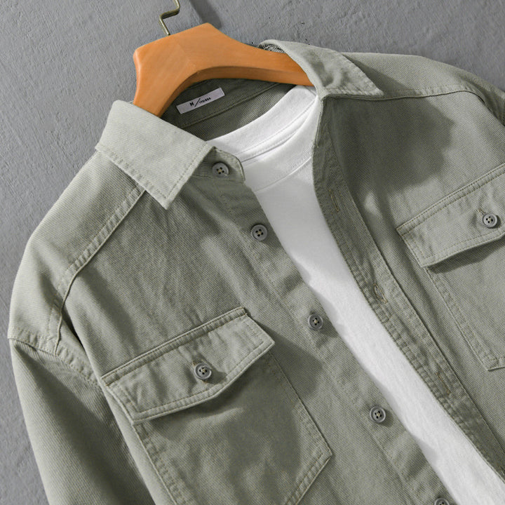 Herren Twill-Overshirt im Worker-Stil mit doppelten Brustklappen und Relaxed-Fit Echoarchiv