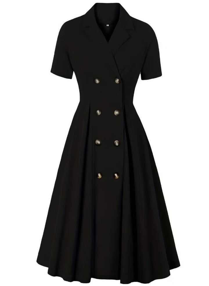 Damen elegantes Midikleid mit doppelter Knopfleiste und schwingendem Rock Echo Archiv