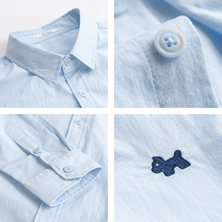 Herren Leichtes Baumwoll-Layering-Hemd mit integriertem T-Shirt-Einsatz und Hundestickerei Echoarchiv
