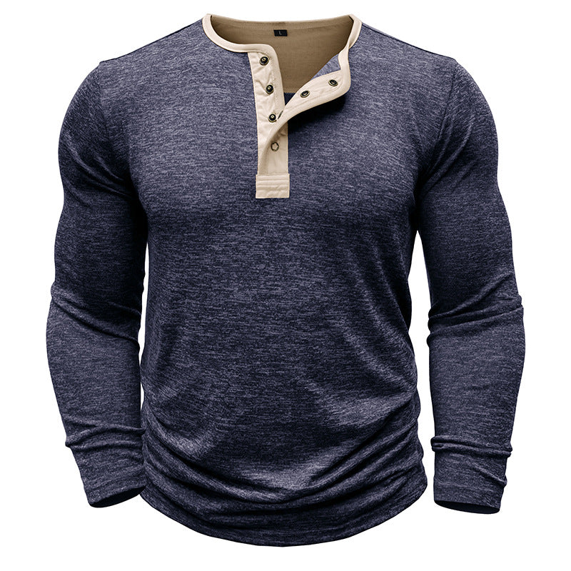 Herren Langarm-Henley-Shirt mit Knopfleiste Echoarchiv