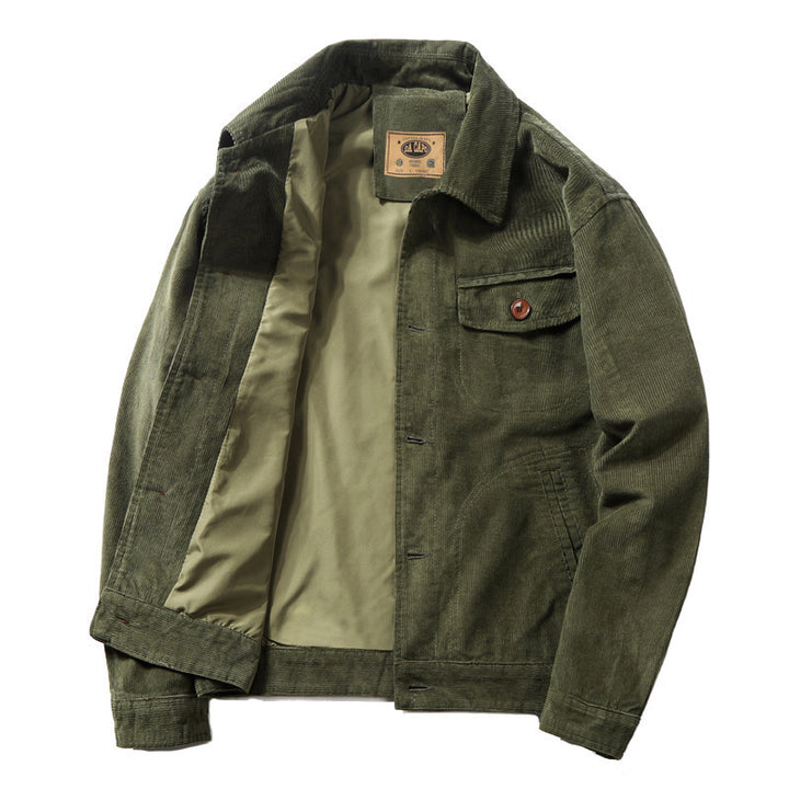 Herren Cord-Truckerjacke mit leichtem Innenfutter, Hemdkragen und aufgesetzter Brustklappe – Taviero