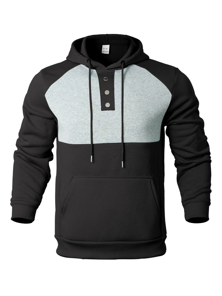 Herren Kapuzenpullover mit durchgehendem Kängurutaschen-Design und modischer Knopfleiste Echoarchiv