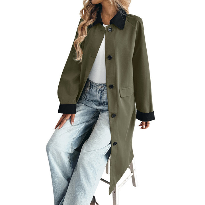 Damen Langer Trenchcoat mit Kontrastkragen und Umschlagmanschetten Echoarchiv