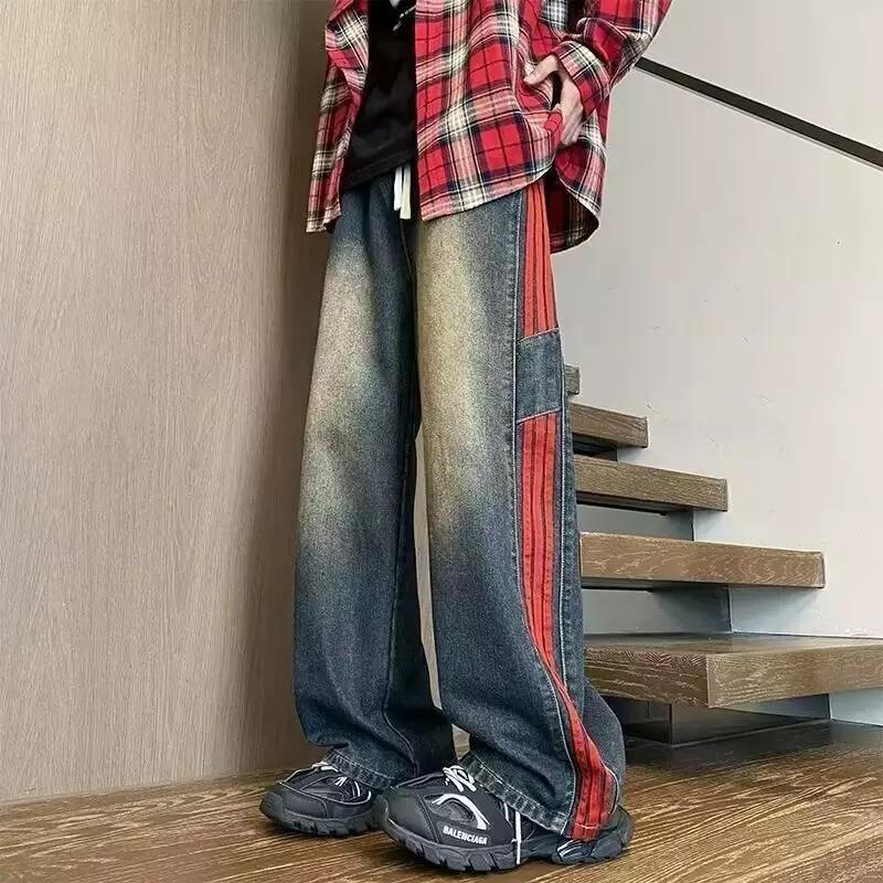 Herren weit geschnittene Denim-Hose mit seitlichen Streifen und Taschen Echoarchiv