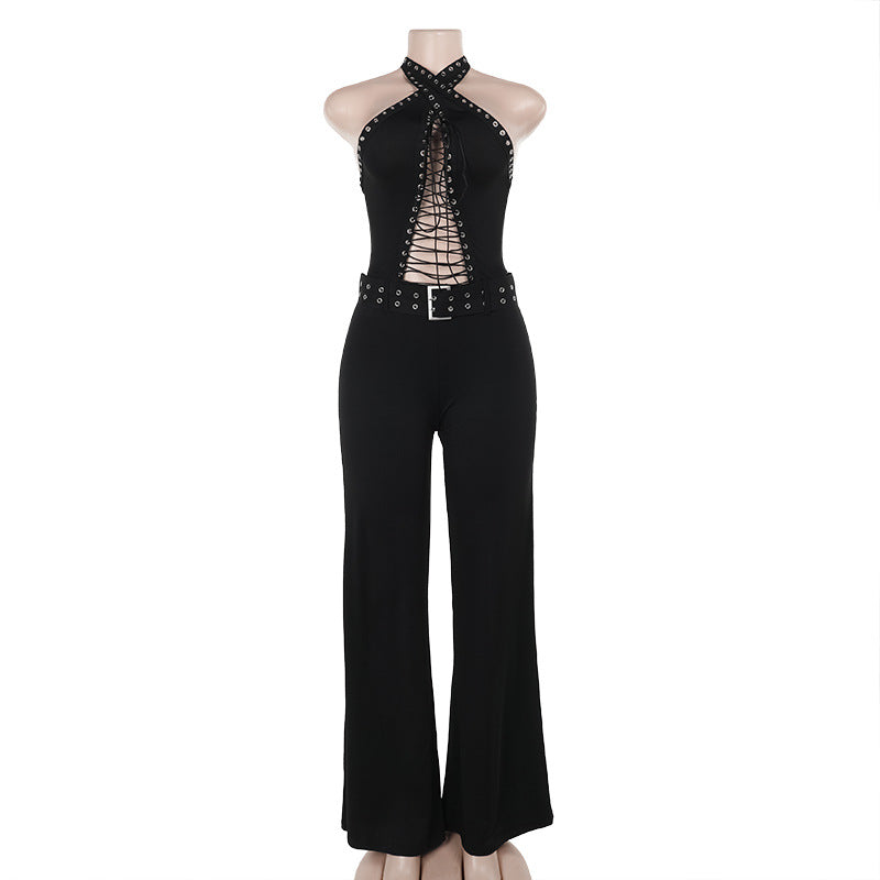 Damen Figurbetonter Jumpsuit mit raffiniertem Schnürdesign Echo Archiv