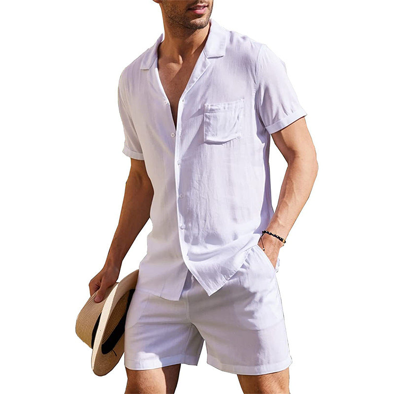 Herren elegantes Freizeit-Set aus hochwertigem, atmungsaktivem Stoff mit Kurzarm-Hemd und Shorts Echoarchiv