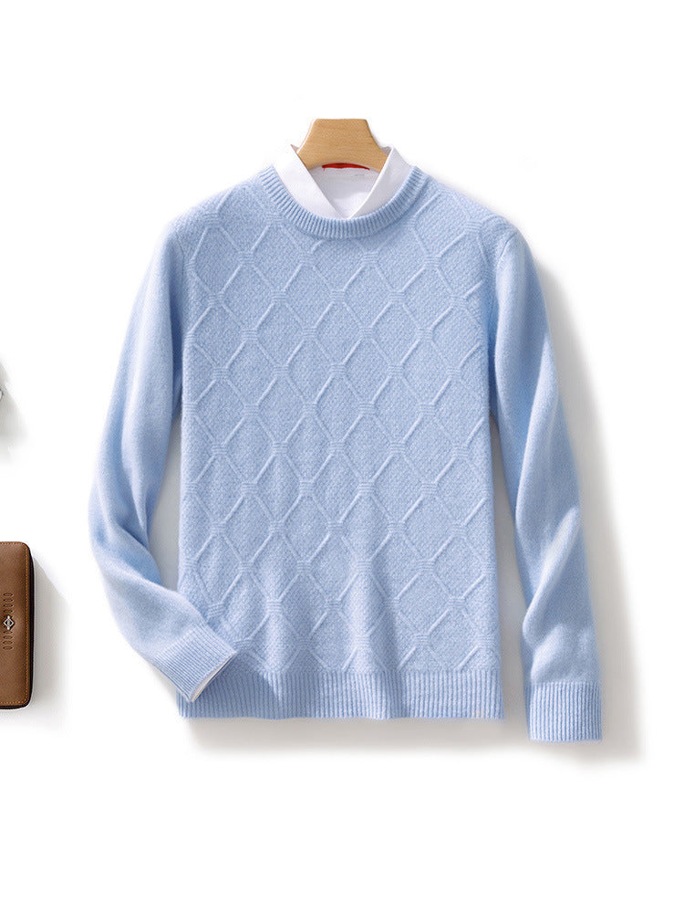 Herren Strukturierter Rauten‑Strickpullover mit Rundhalsausschnitt und kaschmirähnlicher Weichheit Echoarchiv