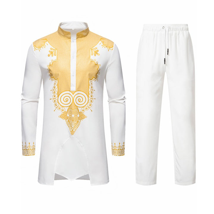 Herren Traditionelles Tunika-Set mit Mandarinkragen und goldverzierten Ornamenten Echo Archiv