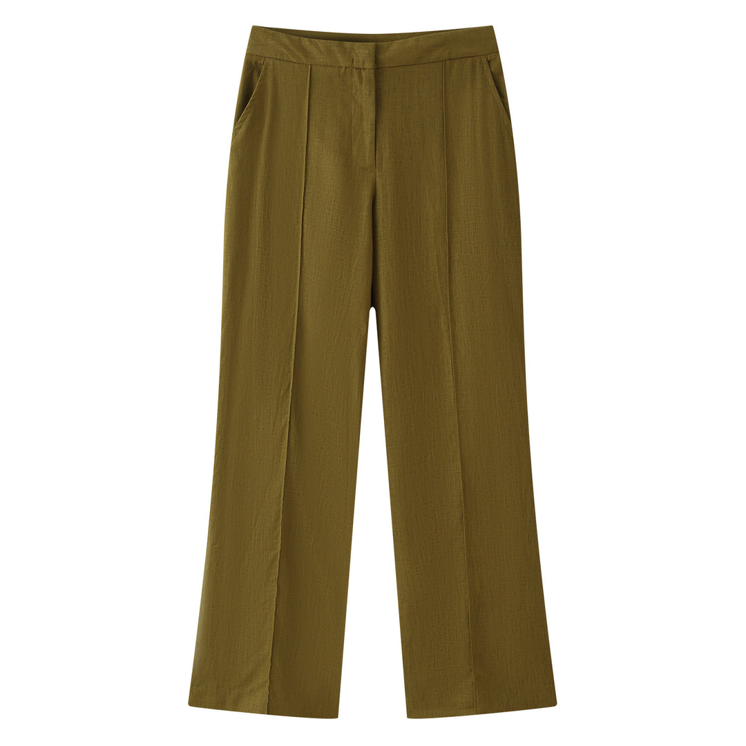 Damen Hochtaillierte weite Stoffhose mit Bügelfalte und seitlichen Eingrifftaschen Echoarchiv