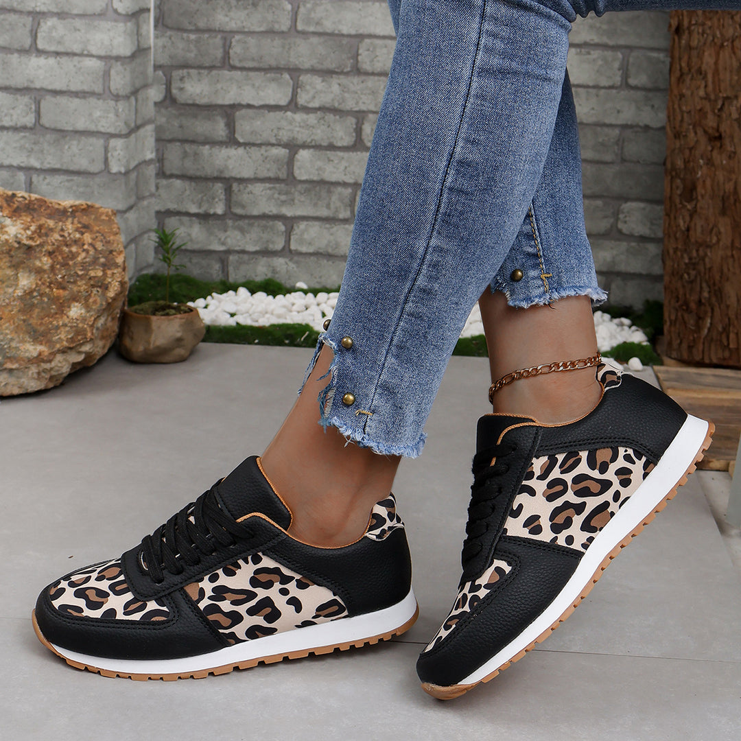 Damen sportliche Leoparden-Print Retro-Sneaker mit gepolstertem Komfortfußbett und profilierter Gummisohle Echo Archiv