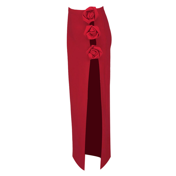 Damen eleganter, figurbetonter Rock mit Blumenapplikationen und seitlichem Schlitz Echo Archiv