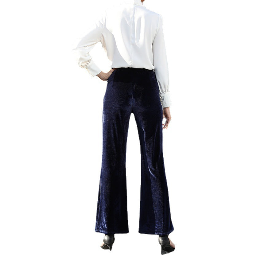 Damen Hochtaillierte Samtweite Hosen Echoarchiv