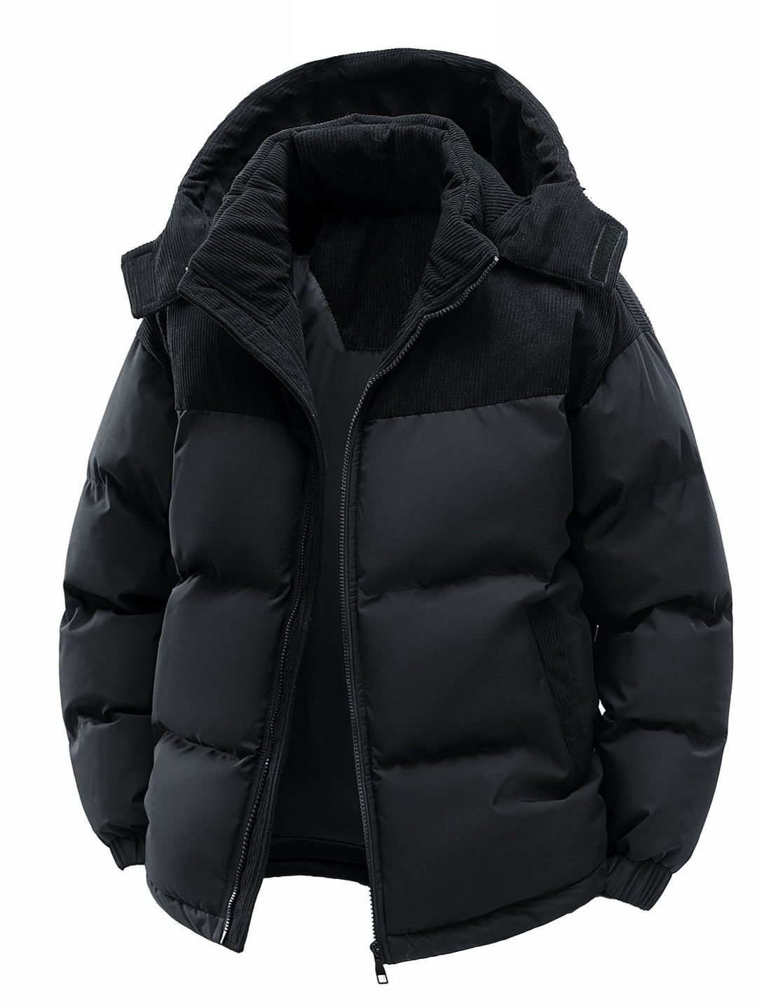 Herren Wattierte Steppjacke mit Cordbesatz, hohem Kragen & Thermofutter Echoarchiv