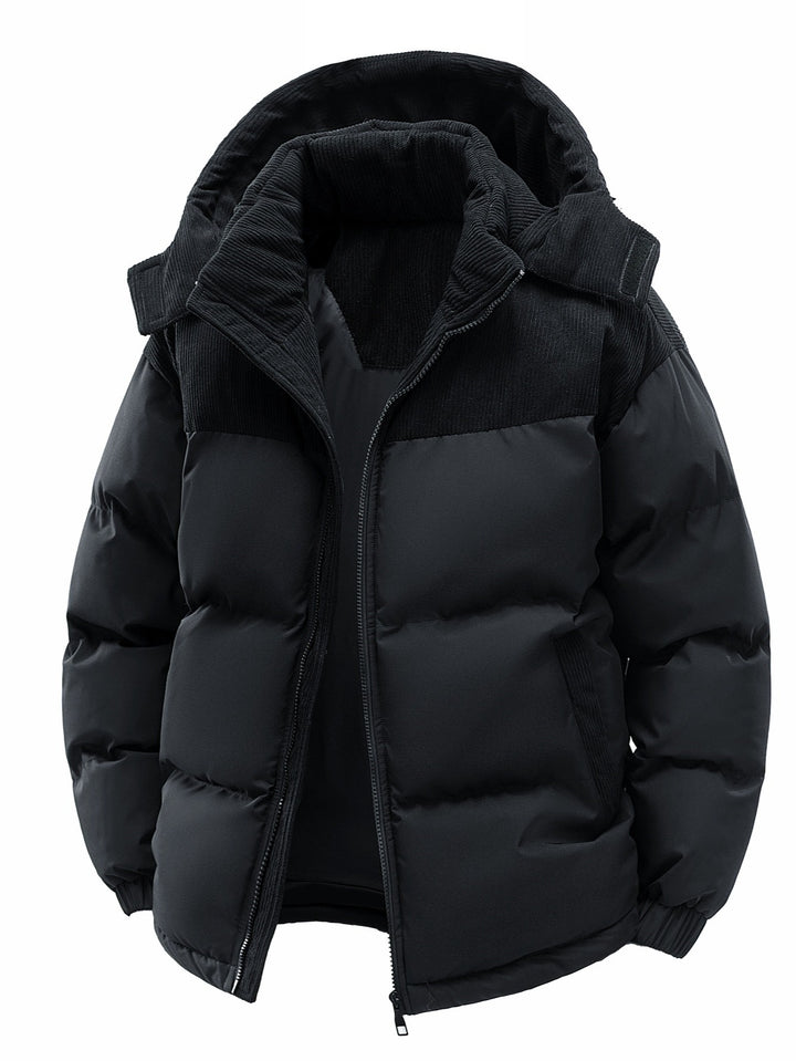 Herren Wattierte Steppjacke mit Cordbesatz, hohem Kragen & Thermofutter Echoarchiv