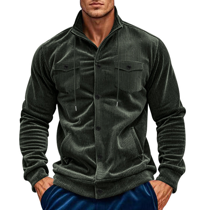 Herren Cordjacke im lässigen Stil mit praktischen Taschen und hohem Kragen Echoarchiv