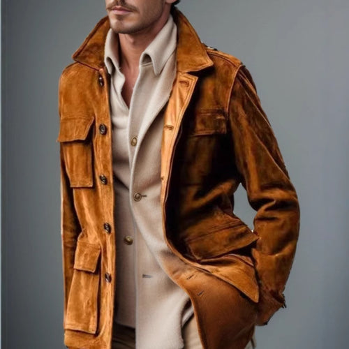 Herren modische Suede-Jacke mit vielseitigen Taschen Echoarchiv