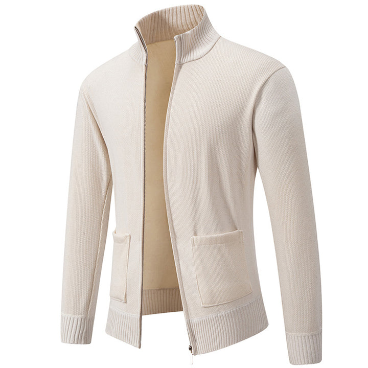Herren nan feinstrukturierter Reißverschluss-Strickcardigan mit Stehkragen und aufgesetzten Taschen Echo Archiv