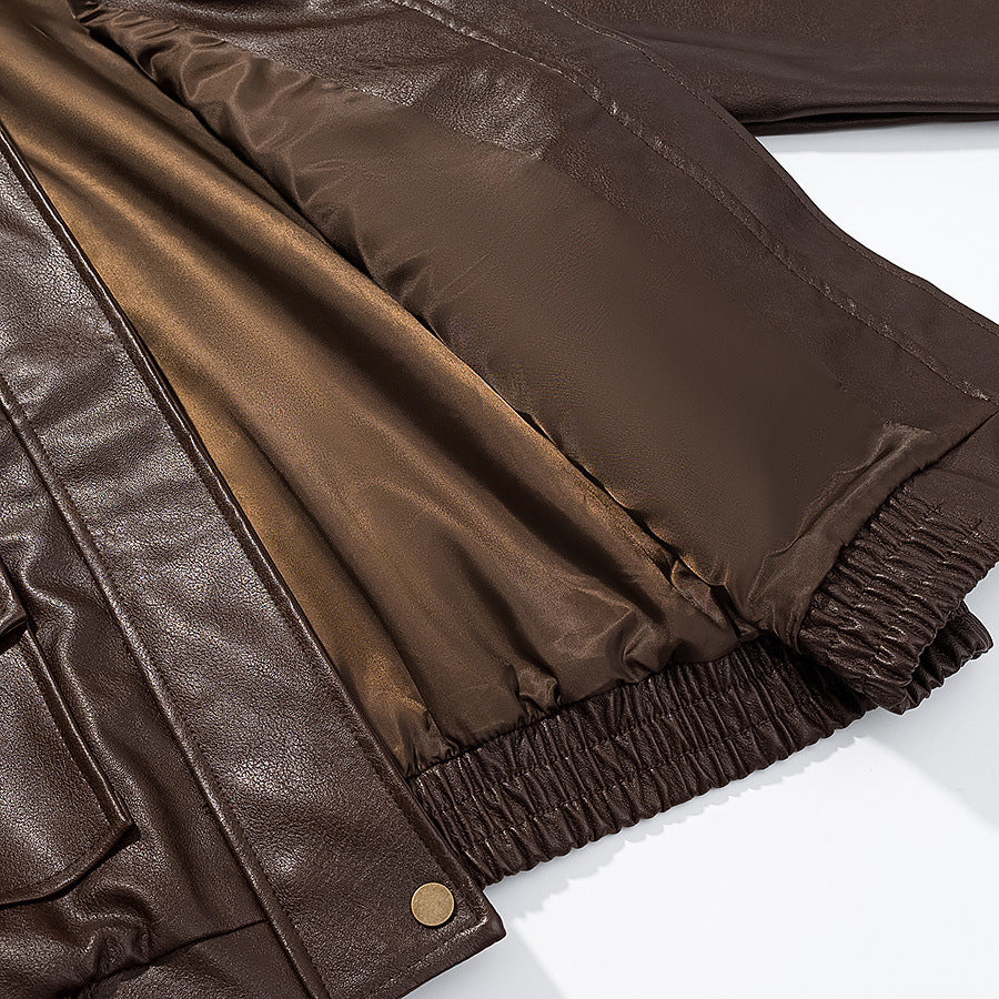 Damen nan kastige Kunstleder‑Fliegerjacke mit Hemdkragen, aufgesetzten Pattentaschen und elastischem Saum Echo Archiv
