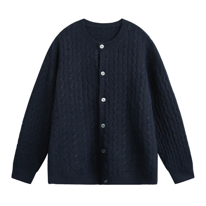 Damen Oversize Zopfmuster-Cardigan mit Rundhals, strukturierter Strickfläche und Perlmuttknöpfen Echo Archiv