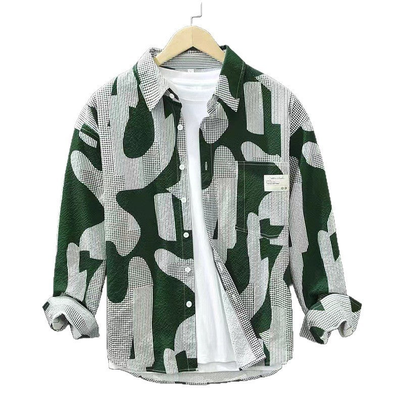 Herren Oversize-Hemd mit abstraktem Camouflage-Print und Brusttasche – Arvello