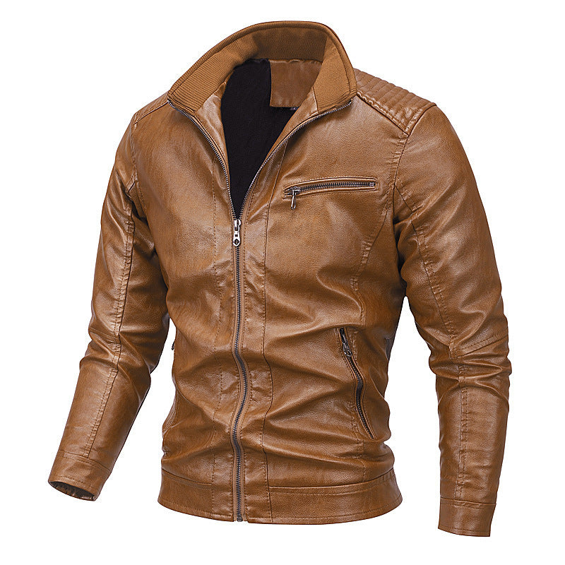 Herren Slim-Fit Kunstlederblouson mit gesteppter Schulterpartie und Stehkragen Echo Archiv