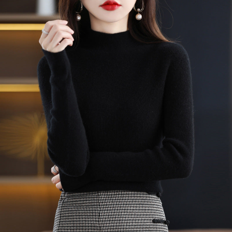 Damen Schmal geschnittener Mockneck-Pullover aus kaschmirähnlichem Feinstrick Echoarchiv